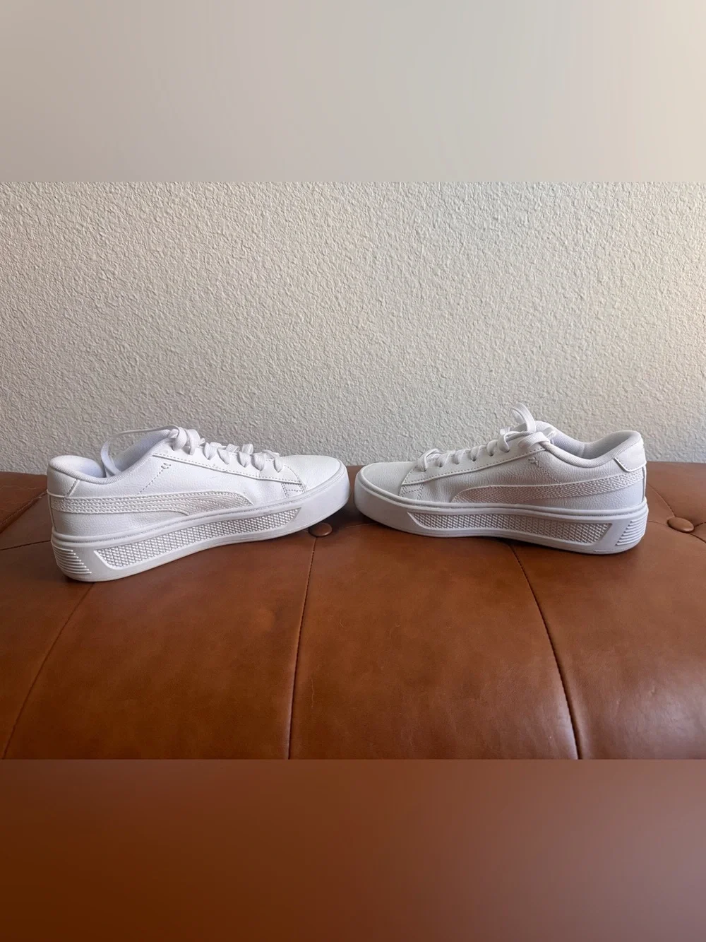 PUMA Smash V3 White Silver SoftFoam Platform Sneakers Size 8